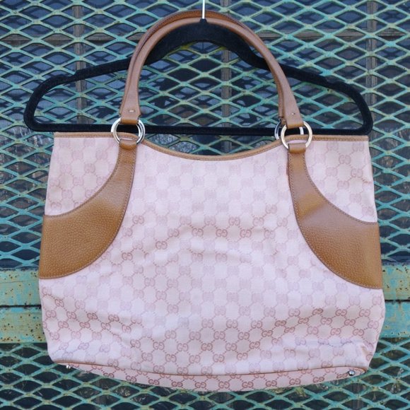 Gucci Pink Monogram GG Everyday Handbag, Jacquard Body & Leather Trim - Picture 1 of 16
